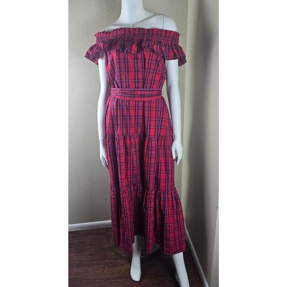 Draper James Dresses & Skirts - Draper James Kimberly Off-Shoulder Tie-Waist Smocked Neck Dress in Angie Plaid